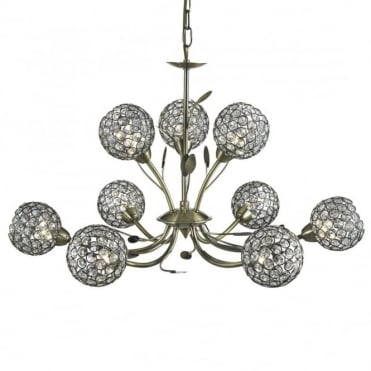9 Light Ceiling Pendant Antique Brass With Clea