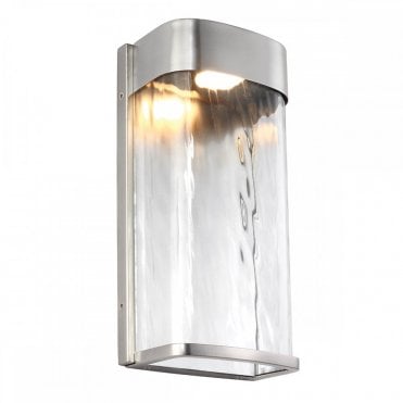 BENNIE Large LED Wall Light Painted Brushed Steel with Ripple Glass Shade