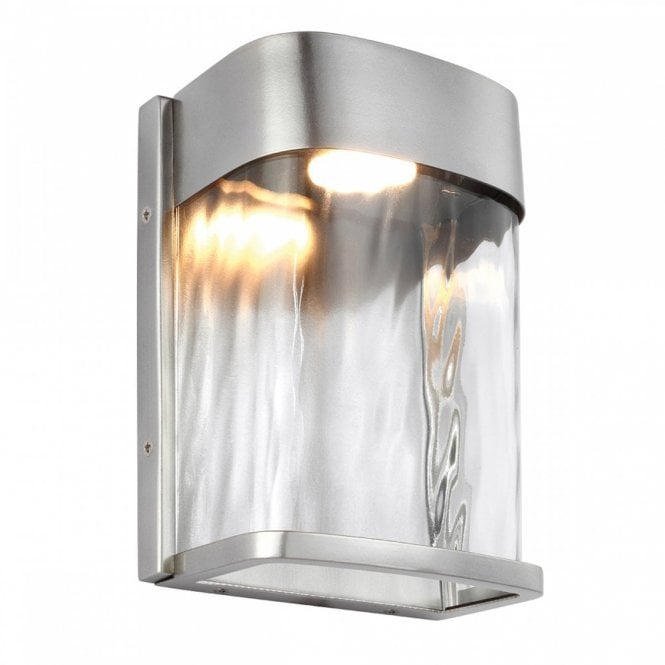 BENNIE Small Exterior LED Wall Light Painted Brushed Steel with Ripple Glass Shade