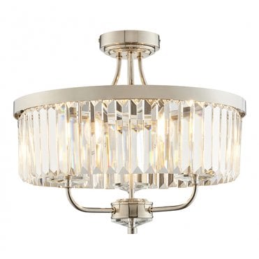 BERCHTOLD Round Chrome Cut Glass Semi-Flush