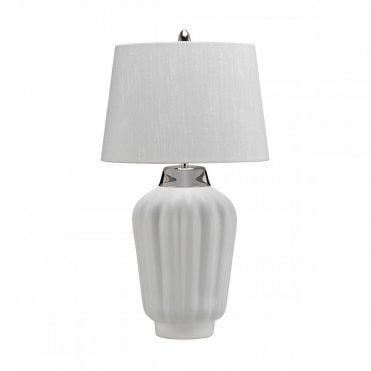 white ribbed glass table lamp with polished nickel details