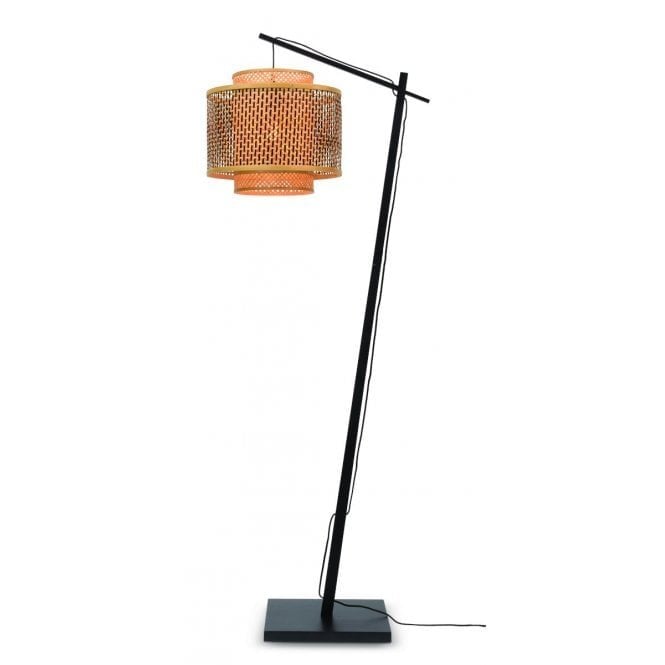 BHUTAN Angled Floor Lamp with Dual Drum Rattan Shade
