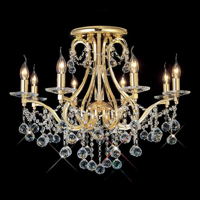 BIANCO Gold and Crystal Chandelier for Low Ceilings