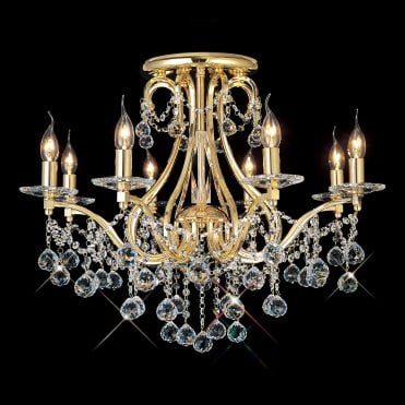 Gold and Crystal Chandelier for Low Ceilings