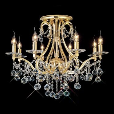 BIANCO Gold and Crystal Chandelier for Low Ceilings