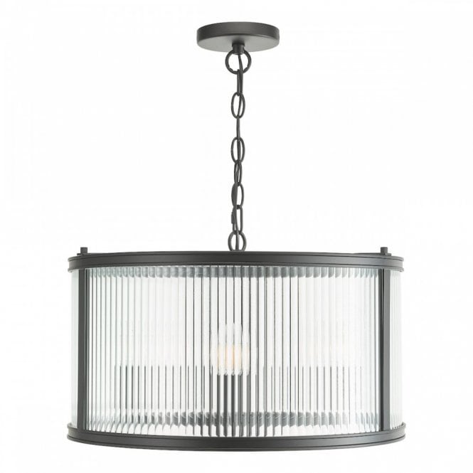 Bianka 3 Light Ceiling Pendant - Matt Black with Ribbed Glass