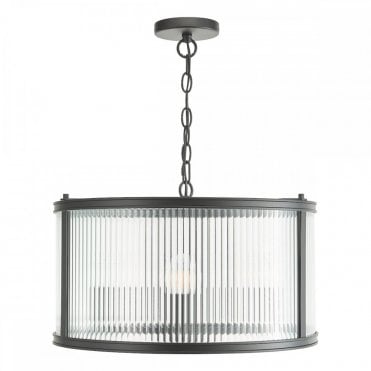 matte black pendant with ribbed glass