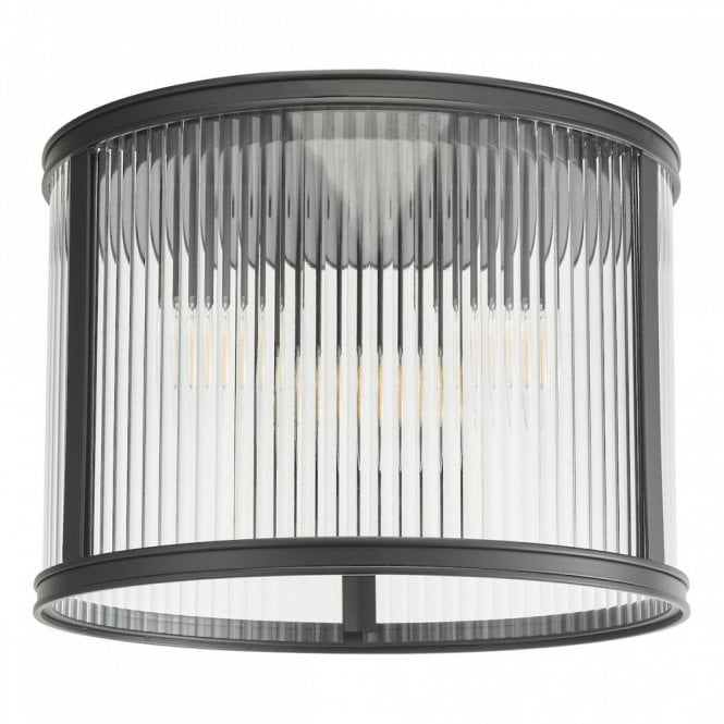 Bianka 3 Light Flush Ceiling Light - Matte Black with Ribbed Glass