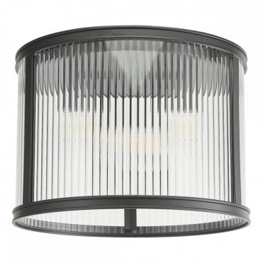 Bianka 3 Light Flush Ceiling Light - Matte Black with Ribbed Glass