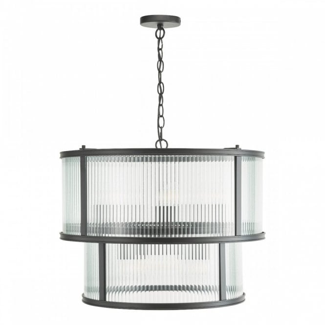 Bianka 6 Light Ceiling Pendant - Matte Black with Ribbed Glass