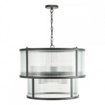 Bianka 6 Light Ceiling Pendant - Matte Black with Ribbed Glass
