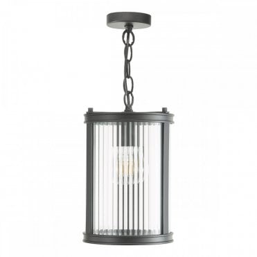 matt black ceiling pendant with ribbed glass