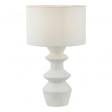 Matte white textured table light with white fabric shade
