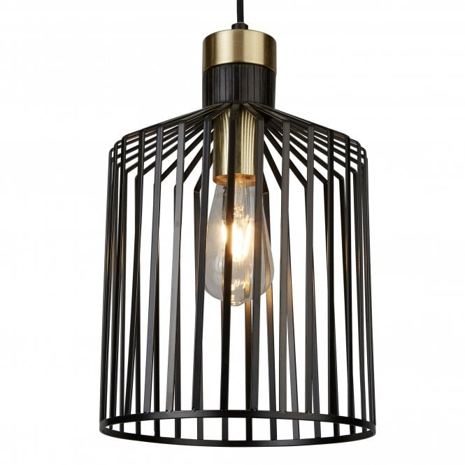 BIRD Cage Frame Single Pendant Black And Gold