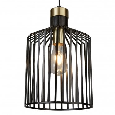 BIRD Cage Frame Single Pendant Black And Gold