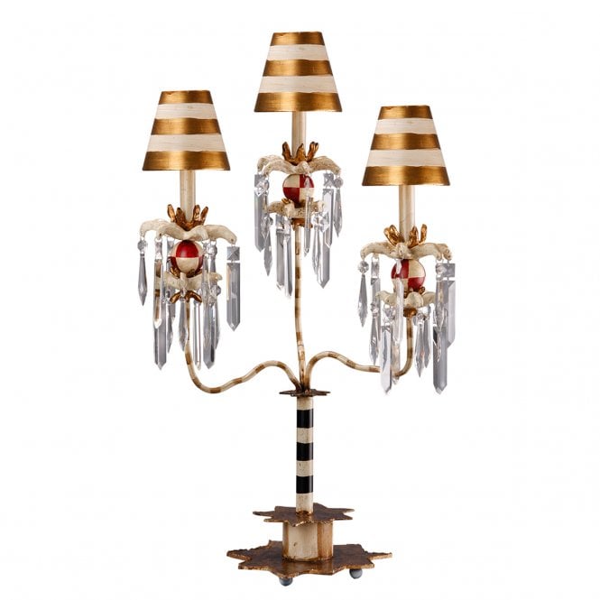 BIRDLAND Opulent 3 Arm Table Lamp Gold with Crystal Drops