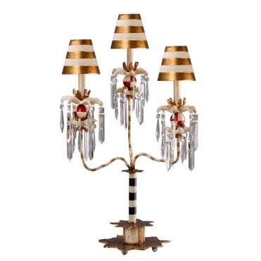 pulent 3 Arm Table Lamp Gold with Crystal Drops