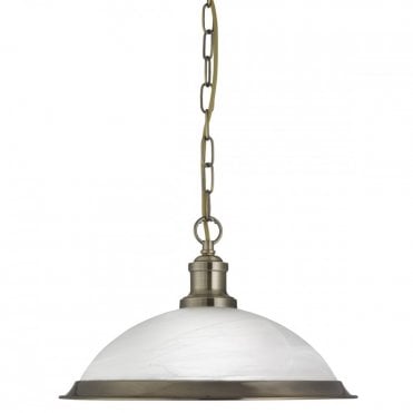 BISTRO - 1 Light Industrial Ceiling Pendant Antique Brass Marble Glass