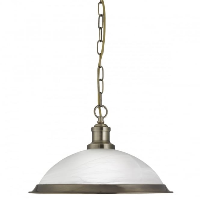 BISTRO - 1 Light Industrial Ceiling Pendant Antique Brass Marble Glass