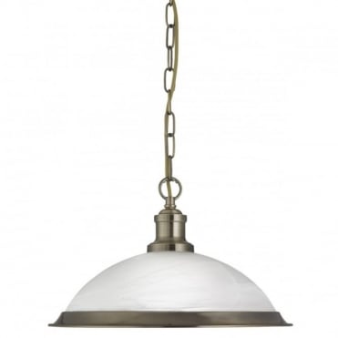 BISTRO - 1 Light Industrial Ceiling Pendant Antique Brass Marble Glass
