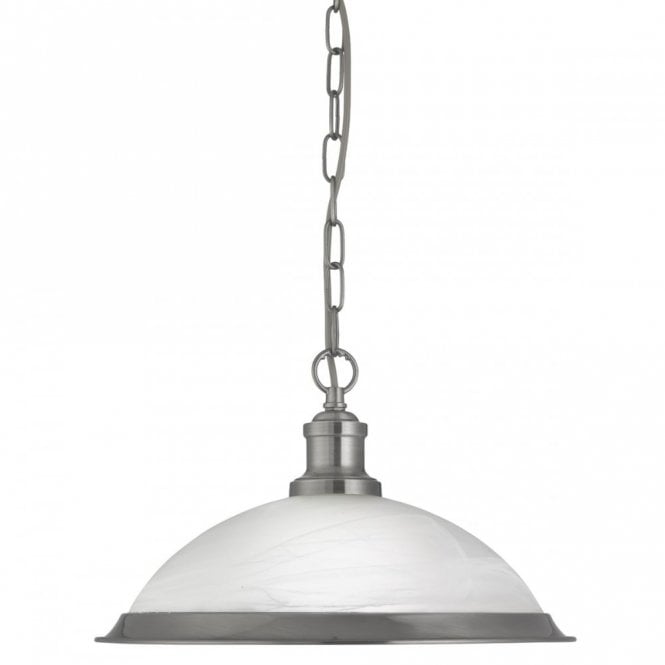 BISTRO - 1 Light Industrial Ceiling Pendant Satin Silver Marble Glass