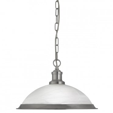 BISTRO - 1 Light Industrial Ceiling Pendant Satin Silver Marble Glass