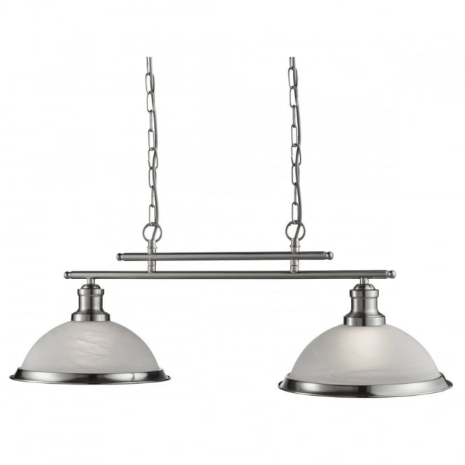 BISTRO - 2 Light Industrial Ceiling Bar In Satin Silver With Marble Shades