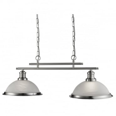 BISTRO - 2 Light Industrial Ceiling Bar In Satin Silver With Marble Shades