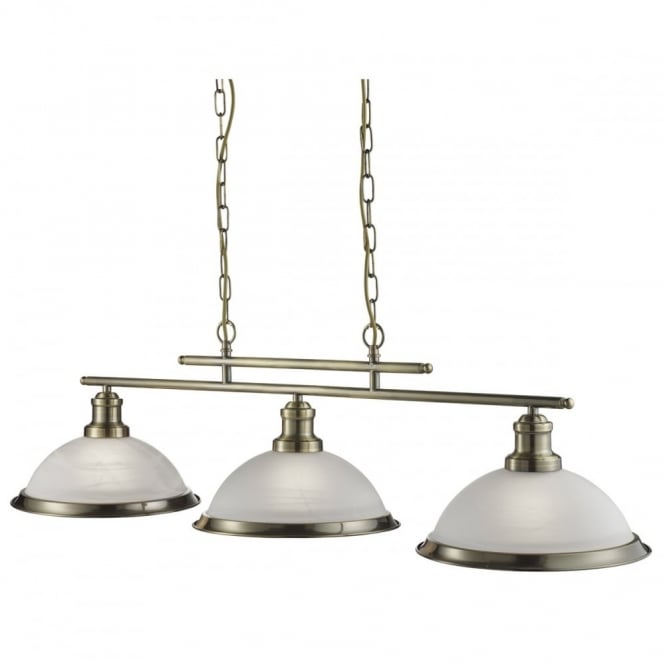 BISTRO - 3 Light Industrial Ceiling Bar In Antique Brass With Marble Shades