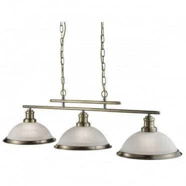 BISTRO - 3 Light Industrial Ceiling Bar In Antique Brass With Marble Shades