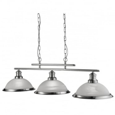 BISTRO - 3 Light Industrial Ceiling Bar In Satin Silver With Marble Shades