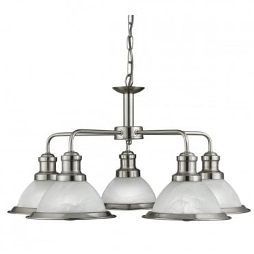 BISTRO - 5 Light Industrial Ceiling Satin Silver Marble Glass