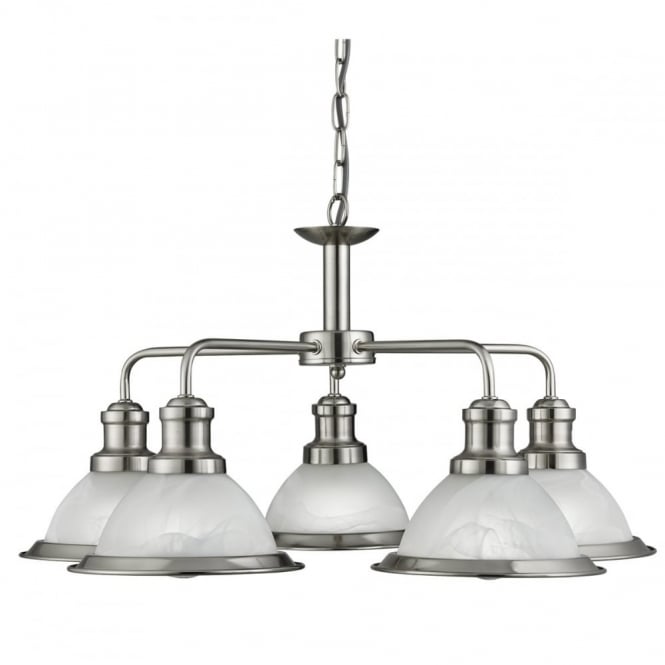 BISTRO - 5 Light Industrial Ceiling Satin Silver Marble Glass