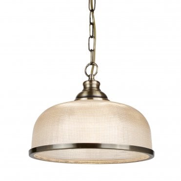 BISTRO II - Single Ceiling Pendant Antique Brass Holophane Glass