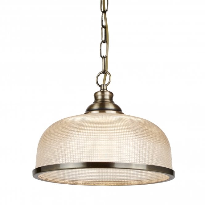 BISTRO II - Single Ceiling Pendant Antique Brass Holophane Glass