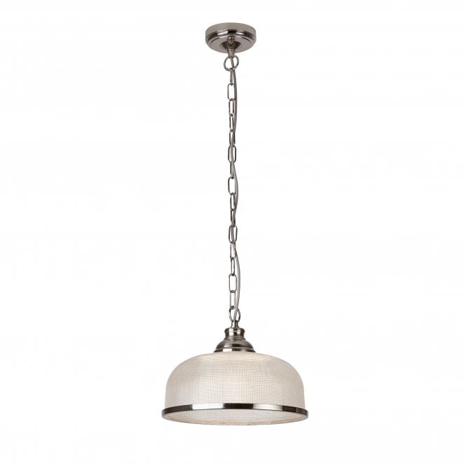 BISTRO II - Single Ceiling Pendant Satin Silver Holophane Glass