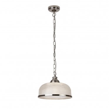BISTRO II - Single Ceiling Pendant Satin Silver Holophane Glass