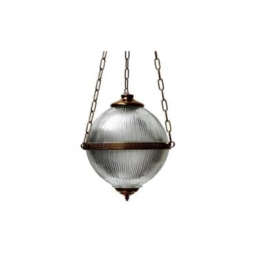BLAENAU - Victorian Holophane Ceiling Pendant In Antique Brass