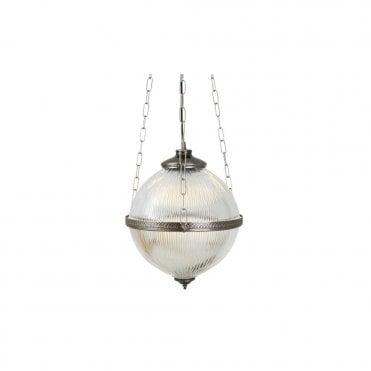 BLAENAU - Victorian Holophane Ceiling Pendant In Antique Silver