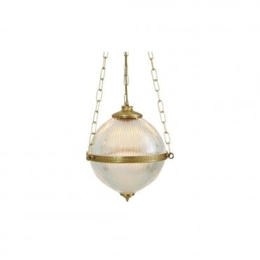 BLAENAU - Victorian Holophane Ceiling Pendant In Polished Brass