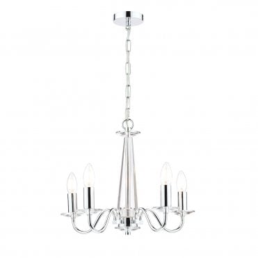 5 Light Pendant Polished Chrome Crystal