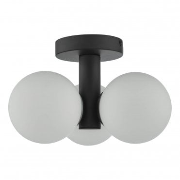 3 Light Semi Flush Matt Black Opal Glass