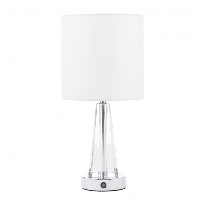 Blake LED Rechargeable Touch Table Lamp - Polished Chrome & Crystal with Ivory Shade