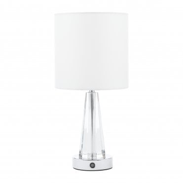 Blake LED Rechargeable Touch Table Lamp - Polished Chrome & Crystal with Ivory Shade