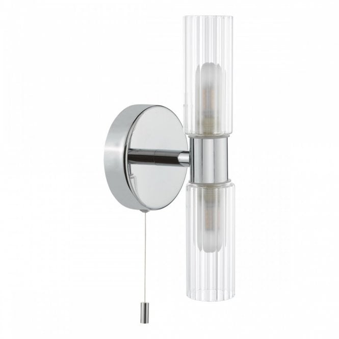 Bolton Bathroom Double Wall Light - Polished Chrome with Ribbed Glass IP44
