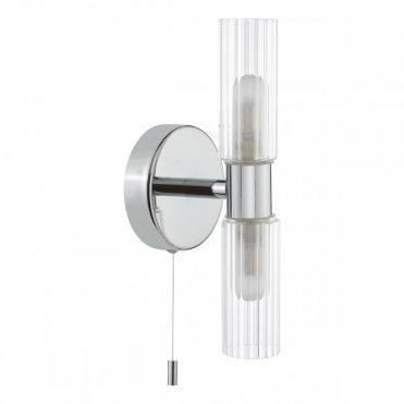 Bolton Bathroom Double Wall Light - Polished Chrome with Ribbed Glass IP44