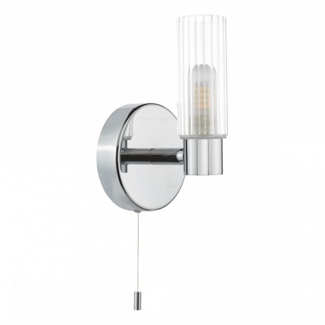 Bolton Bathroom Wall Light - Polished Chrome with Ribbed Glass IP44