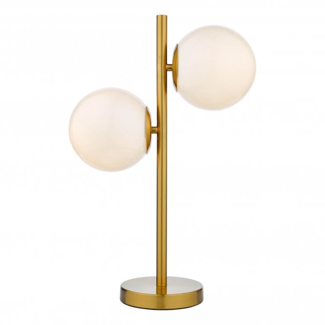 BOMBAZINE 2 Light Table Lamp Natural Brass Opal Glass