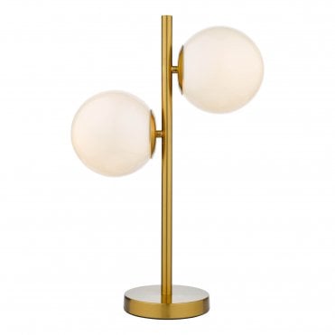 2 Light Table Lamp Natural Brass Opal Glass
