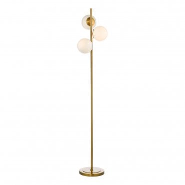 3 Light Floor Lamp Natural Brass Opal Glass